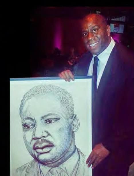 Magic Johnson with Martin Luther King drawing by Michael Jackson